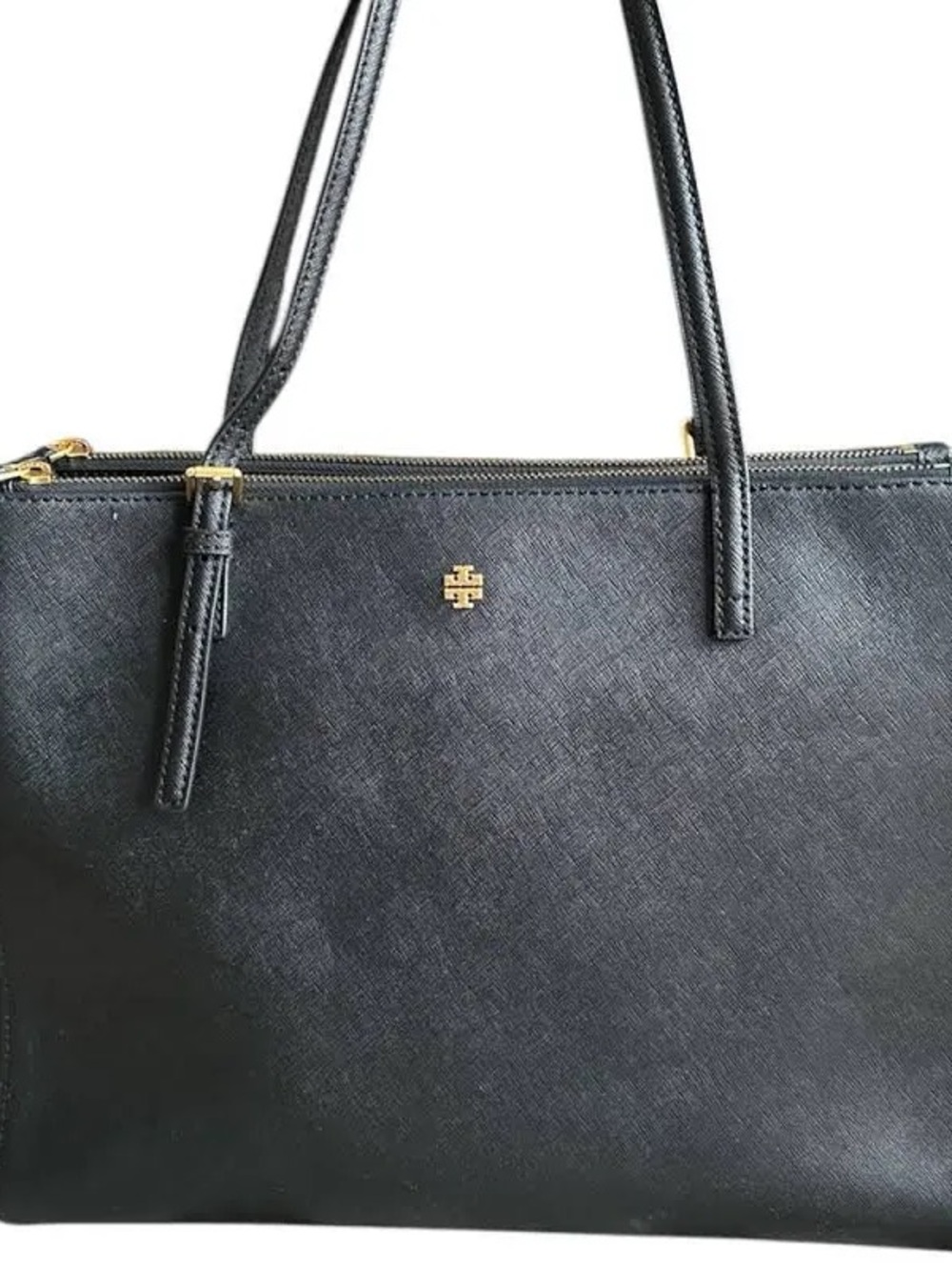 Tory Burch Emerson Large Black Saffiano Leather Tote in EUC